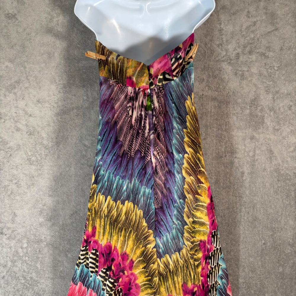 Marciano Vintage 100% Silk Strapless Maxi Dress Abstract Print Multicolor S Y2K - Picture 10 of 16